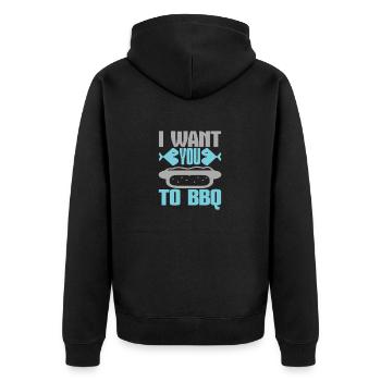 ICH MÖCHTE, DASS DU GRILLST - Unisex Premium Bio Zip Hoodie - Schwarz - Hinten - Nico (187cm)
