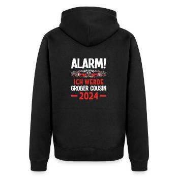 Children's Alarm I'm going to be a Big Cousin 2024 - Unisex Premium Organic Zip Hoodie - black - Back - Nico (187cm)