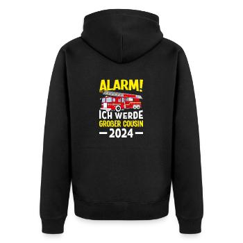 Children's Alarm I'm going to be a Big Cousin 2024 - Unisex Premium Organic Zip Hoodie - black - Back - Nico (187cm)