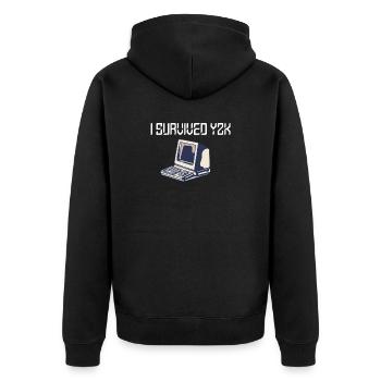 Funny y2k Computer Shirt, 1999, Funny Tech Shirts, - Unisex Premium Organic Zip Hoodie - black - Back - Nico (187cm)