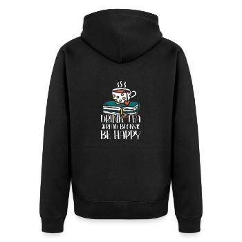 Tee Trinken Bücher Lesen Glücklich Sein - Unisex Premium Bio Zip Hoodie - Schwarz - Hinten - Nico (187cm)
