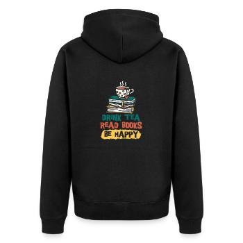 Boire du thé Lire des livres Être heureux - Veste à capuche bio Premium Unisexe - noir - Dos - Nico (187cm)