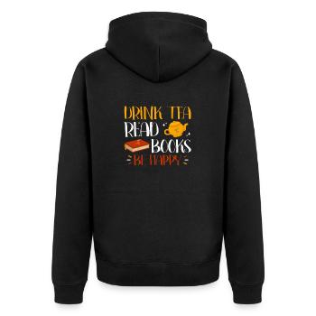 Tee Trinken Bücher Lesen Glücklich Sein - Unisex Premium Bio Zip Hoodie - Schwarz - Hinten - Nico (187cm)