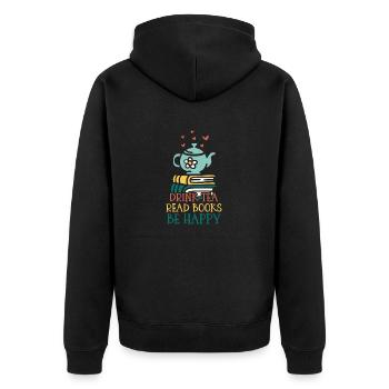 Boire du thé Lire des livres Être heureux - Veste à capuche bio Premium Unisexe - noir - Dos - Nico (187cm)