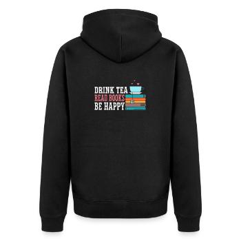 Tee Trinken Bücher Lesen Glücklich Sein - Unisex Premium Bio Zip Hoodie - Schwarz - Hinten - Nico (187cm)