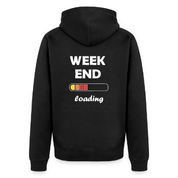 weekend loading / Warten auf das Wochenende - Unisex Premium Bio Zip Hoodie - Schwarz - Hinten - Nico (187cm)