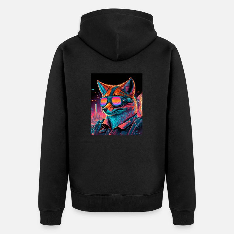 Rétro Futuriste Synthwave Fox - Veste à capuche bio Premium Unisexe - noir