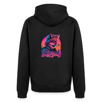 Retro Futuristic Synthwave Fox - Unisex Premium Organic Zip Hoodie - black - Back - Nico (187cm)