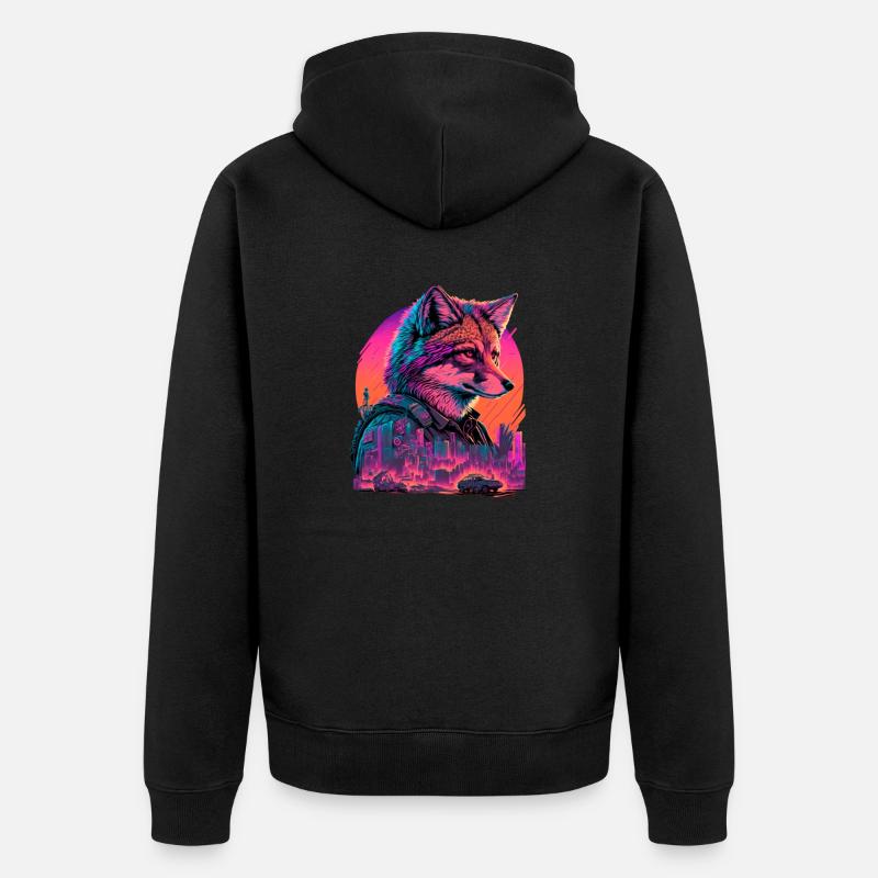 Rétro Futuriste Synthwave Fox - Veste à capuche bio Premium Unisexe - noir
