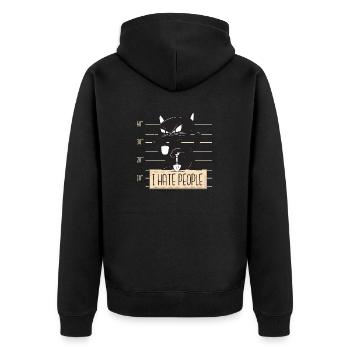 Katze I Hate People - Unisex Premium Bio Zip Hoodie - Schwarz - Hinten - Nico (187cm)