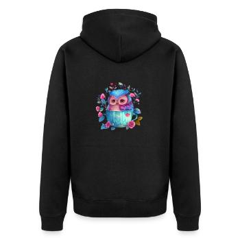 owl animal sweet wild bird zoo forest nature child - Unisex Premium Organic Zip Hoodie - black - Back - Nico (187cm)