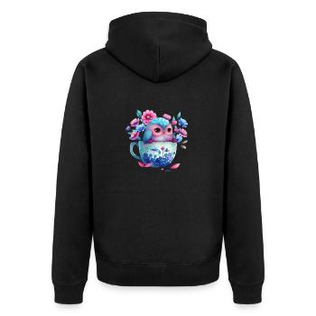 owl animal sweet wild bird zoo forest nature child - Unisex Premium Organic Zip Hoodie - black - Back - Nico (187cm)