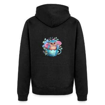 owl animal sweet wild bird zoo forest nature child - Unisex Premium Organic Zip Hoodie - black - Back - Nico (187cm)