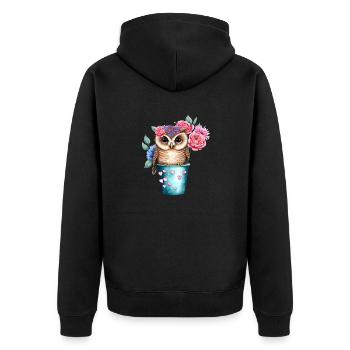 owl animal sweet wild bird zoo forest nature child - Unisex Premium Organic Zip Hoodie - black - Back - Nico (187cm)
