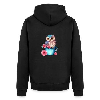 owl animal sweet wild bird zoo forest nature child - Unisex Premium Organic Zip Hoodie - black - Back - Nico (187cm)