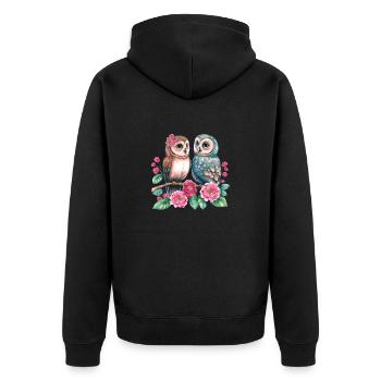 owl animal sweet wild bird zoo forest nature child - Unisex Premium Organic Zip Hoodie - black - Back - Nico (187cm)