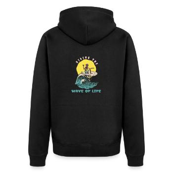 Riding The Wave Of Life Cool Retro Surfer - Unisex Premium Bio Zip Hoodie - Schwarz - Hinten - Nico (187cm)