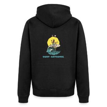 I'm Surf-Sational Funny Retro Surfer - Unisex Premium Bio Zip Hoodie - Schwarz - Hinten - Nico (187cm)