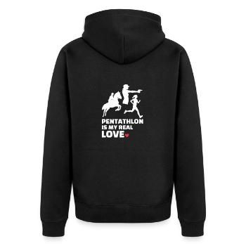 Ich Liebe Pentathlon - Unisex Premium Bio Zip Hoodie - Schwarz - Hinten - Nico (187cm)