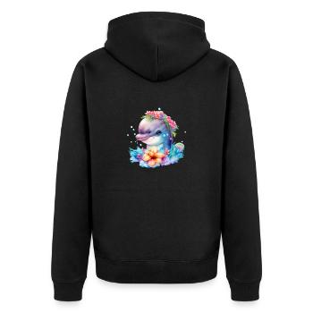 dolphin animal cute wild zoo sea ocean nature child - Unisex Premium Organic Zip Hoodie - black - Back - Nico (187cm)