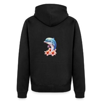 dolphin animal cute wild zoo sea ocean nature child - Unisex Premium Organic Zip Hoodie - black - Back - Nico (187cm)