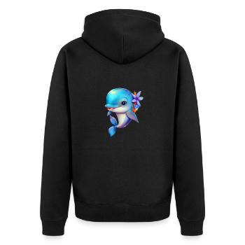 dolphin animal cute wild zoo sea ocean nature child - Unisex Premium Organic Zip Hoodie - black - Back - Nico (187cm)