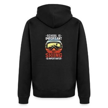 Schule ist wichtig, aber Skifahren ist wichtiger - Unisex Premium Bio Zip Hoodie - Schwarz - Hinten - Nico (187cm)