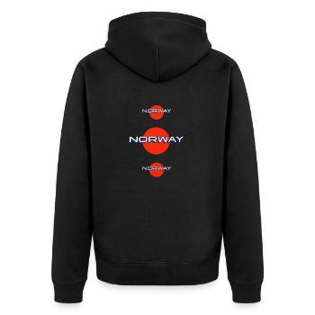 Norwegen-Wortdesign in Blau, Weiß und Rot - Unisex Premium Bio Zip Hoodie - Schwarz - Hinten - Nico (187cm)