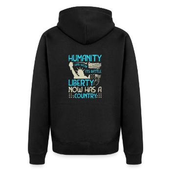 DIE MENSCHHEIT HAT GEWONNEN, ES IST DER KAMPF DIE FREIHEIT HAT JETZT EINE - Unisex Premium Bio Zip Hoodie - Schwarz - Hinten - Nico (187cm)
