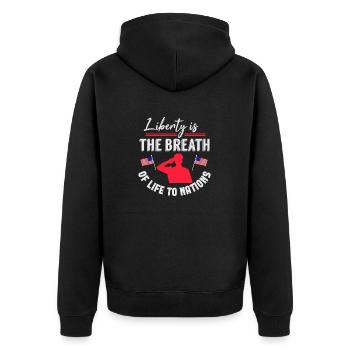 LIBERTY IS THE BREATH OFLIFE TO NATIONS - Unisex Premium Organic Zip Hoodie - black - Back - Nico (187cm)