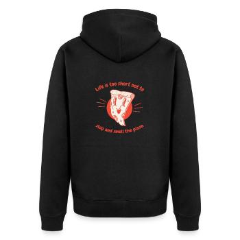 La vie est trop courte pour ne pas s’arrêter et sentir la pizza - Veste à capuche bio Premium Unisexe - noir - Dos - Nico (187cm)