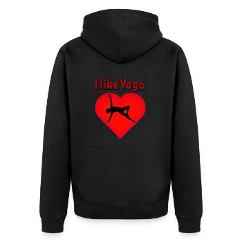 Ein Herz für Yoga zeigt eine Yogafigur - Unisex Premium Bio Zip Hoodie - Schwarz - Hinten - Nico (187cm)