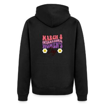 Klassischer Vintage Internationaler Frauentag - Unisex Premium Bio Zip Hoodie - Schwarz - Hinten - Nico (187cm)