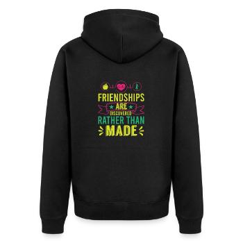 FREUNDSCHAFTEN WERDEN EHER ENTDECKT ALS GESCHLOSSEN - Unisex Premium Bio Zip Hoodie - Schwarz - Hinten - Nico (187cm)