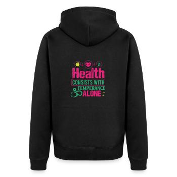LA SANTÉ CONSISTE UNIQUEMENT EN LA TEMPÉRANCE - Veste à capuche bio Premium Unisexe - noir - Dos - Nico (187cm)