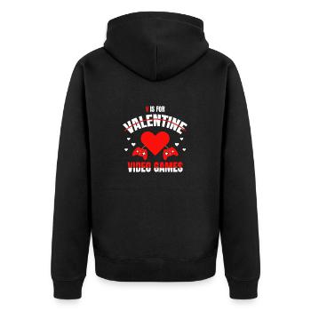 V ist für Videospiele Gamer Valentinstag lustiges Geschenk - Unisex Premium Bio Zip Hoodie - Schwarz - Hinten - Nico (187cm)