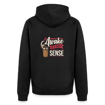 Awake Every Sense Coffee - Unisex Premium Bio Zip Hoodie - Schwarz - Hinten - Nico (187cm)