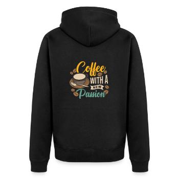 Coffee with Passion - Unisex Premium Bio Zip Hoodie - Schwarz - Hinten - Nico (187cm)