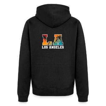 Los Angeles La Kalifornien Geschenk - Unisex Premium Bio Zip Hoodie - Schwarz - Hinten - Nico (187cm)