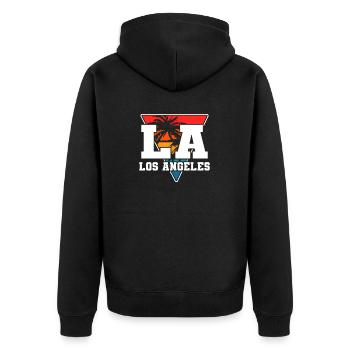 Los Angeles La Kalifornien Geschenk - Unisex Premium Bio Zip Hoodie - Schwarz - Hinten - Nico (187cm)