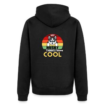 My Husky Think I`m Cool - Unisex Premium Organic Zip Hoodie - black - Back - Nico (187cm)