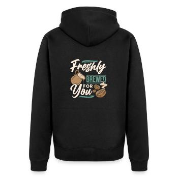 Freshly brewed Coffee - Unisex Premium Bio Zip Hoodie - Schwarz - Hinten - Nico (187cm)