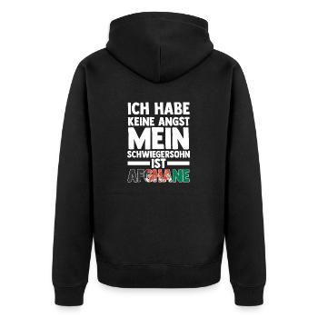 Ich habe keine Angst mein Schwiegersohn ist Afghan - Unisex Premium Bio Zip Hoodie - Schwarz - Hinten - Nico (187cm)