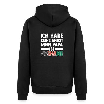 Ich habe keine Angst mein Papa ist Afghanin - Unisex Premium Bio Zip Hoodie - Schwarz - Hinten - Nico (187cm)