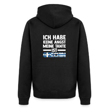 Ich habe keine Angst meine Tante ist Griechin - Unisex Premium Bio Zip Hoodie - Schwarz - Hinten - Nico (187cm)