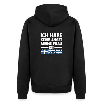 Ich habe keine Angst meine Frau ist Griechin - Unisex Premium Bio Zip Hoodie - Schwarz - Hinten - Nico (187cm)