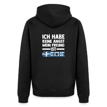 Ich habe keine Angst mein Freund ist Grieche - Unisex Premium Bio Zip Hoodie - Schwarz - Hinten - Nico (187cm)