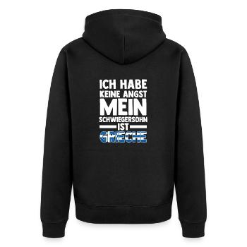 Ich habe keine Angst mein Schwiegersohn ist Griech - Unisex Premium Bio Zip Hoodie - Schwarz - Hinten - Nico (187cm)