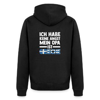 Ich habe keine Angst mein Opa ist Grieche - Unisex Premium Bio Zip Hoodie - Schwarz - Hinten - Nico (187cm)