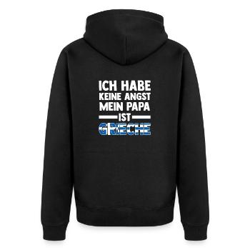 Ich habe keine Angst mein Papa ist Grieche - Unisex Premium Bio Zip Hoodie - Schwarz - Hinten - Nico (187cm)